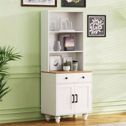 ON - TREND Farmhouse TV Stand with Tempered Glass Doors TVs Up to 70 Versatile Sideboard with Adjustable Shelves, Elegant Buffet Cabinet with 5 Solid Wood Gourd - Shaped Living Room, Black