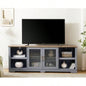 Modern Farmhouse TV Media Stand, Large Home Entertainment Console, TV Up to 80 with Open Shelves and Glass Door Cabinets, Light Blue and Light Oak, 7015.55D*26.85H