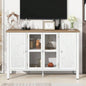 U - Can 47.2 Retro TV Stand TVs up to 43 Inches, Entertainment Center Media Console Cabinet with 3 Spacious Cabinets, Glass Cabinet Doors and Anti - tip Device Living room