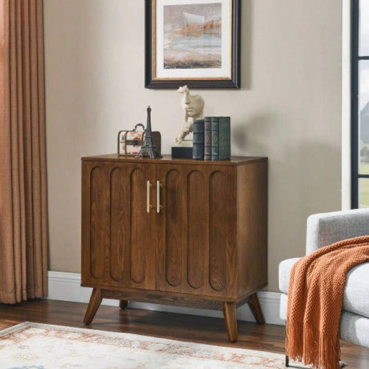 Mid Modern Fluted TV Stand 65 inch TV, Entertainment Center with Storage, Farmhouse Wood Media Console Living Room Apartment Office, Accent Table, 2 Door 1 Drawer Solid Wood Leg
