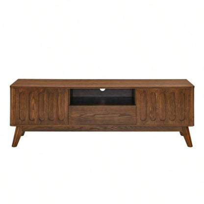 Mid Modern Fluted TV Stand 65 inch TV, Entertainment Center with Storage, Farmhouse Wood Media Console Living Room Apartment Office, Accent Table, 2 Door 1 Drawer Solid Wood Leg