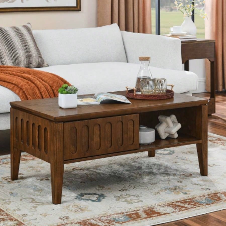 Mid Modern Fluted TV Stand 65 inch TV, Entertainment Center with Storage, Farmhouse Wood Media Console Living Room Apartment Office, Accent Table, 2 Door 1 Drawer Solid Wood Leg