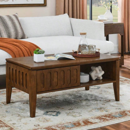 Mid Modern Fluted TV Stand 65 inch TV, Entertainment Center with Storage, Farmhouse Wood Media Console Living Room Apartment Office, Accent Table, 2 Door 1 Drawer Solid Wood Leg