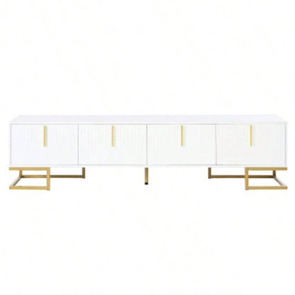 ON - TREND Modern TV Stand with Metal and Gold Handles TVs Up to 80 Media Console Table with Cabinets and Adjustable Shelves, Luxury TV Cabinet with Geometric Lines Living Room, White