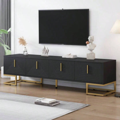 ON - TREND Modern TV Stand with Metal and Gold Handles TVs Up to 80 Media Console Table with Cabinets and Adjustable Shelves, Luxury TV Cabinet with Geometric Lines Living Room, White