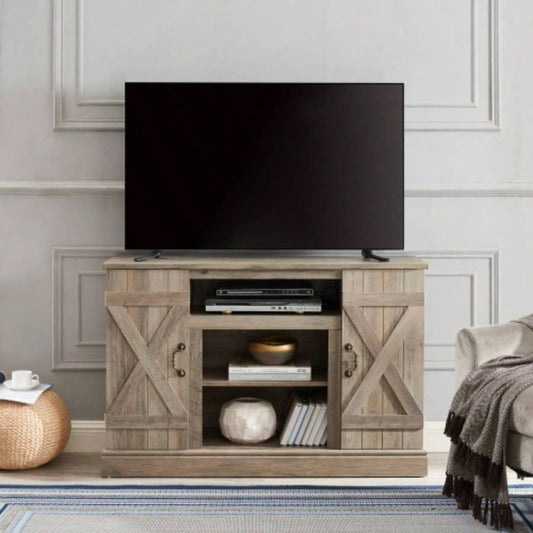 American retro TV Stand Farmhouse Classic Media TV Stand Antique Entertainment TV up to 50 with Open and Closed Storage Space, Gray Wash, 4715.5D*30.75H