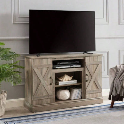 American retro TV Stand Farmhouse Classic Media TV Stand Antique Entertainment TV up to 50 with Open and Closed Storage Space, Gray Wash, 4715.5D*30.75H
