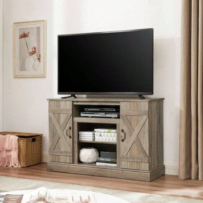 American retro TV Stand Farmhouse Classic Media TV Stand Antique Entertainment TV up to 50 with Open and Closed Storage Space, Gray Wash, 4715.5D*30.75H
