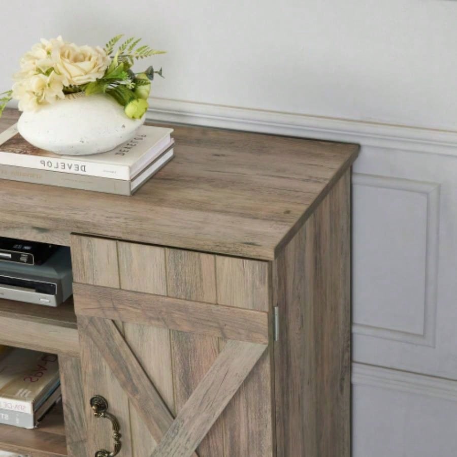 American retro TV Stand Farmhouse Classic Media TV Stand Antique Entertainment TV up to 50 with Open and Closed Storage Space, Gray Wash, 4715.5D*30.75H