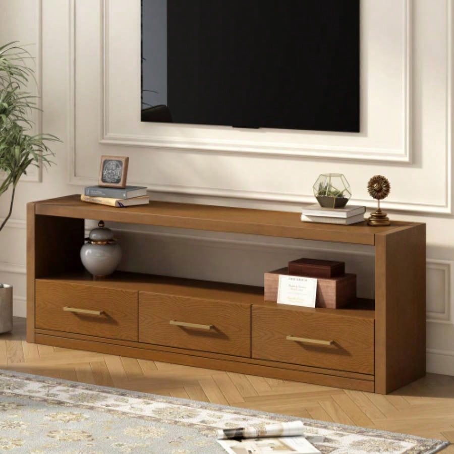 Mirod Stylish TV Stand with Ample Storage, Classic Design with Three Drawers and Spacious Surface, Minimalist Metal Handles, Versatile as TV Console or Side Cabinet