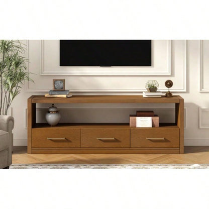 Mirod Stylish TV Stand with Ample Storage, Classic Design with Three Drawers and Spacious Surface, Minimalist Metal Handles, Versatile as TV Console or Side Cabinet