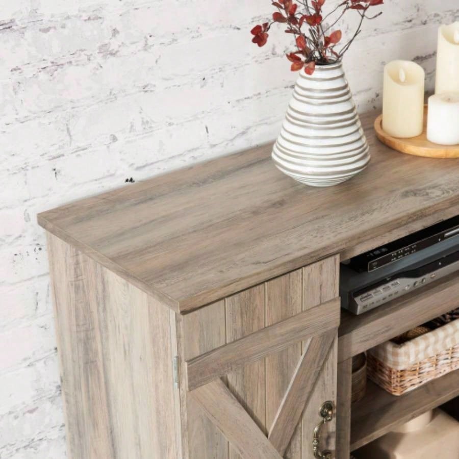 American retro TV Stand Farmhouse Classic Media TV Stand Antique Entertainment TV up to 50 with Open and Closed Storage Space, Gray Wash, 4715.5D*30.75H