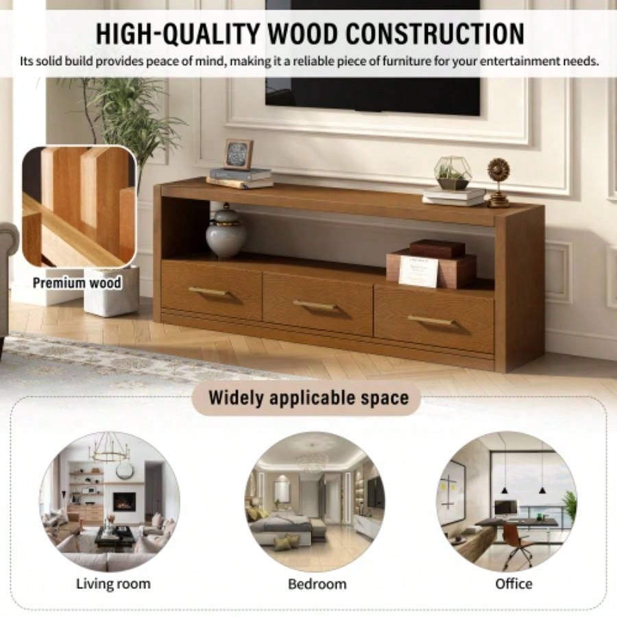 Mirod Stylish TV Stand with Ample Storage, Classic Design with Three Drawers and Spacious Surface, Minimalist Metal Handles, Versatile as TV Console or Side Cabinet