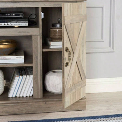 American retro TV Stand Farmhouse Classic Media TV Stand Antique Entertainment TV up to 50 with Open and Closed Storage Space, Gray Wash, 4715.5D*30.75H