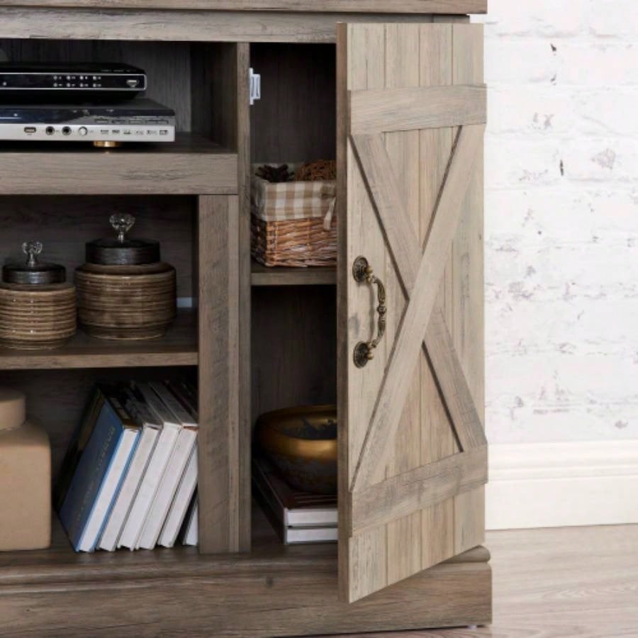 American retro TV Stand Farmhouse Classic Media TV Stand Antique Entertainment TV up to 50 with Open and Closed Storage Space, Gray Wash, 4715.5D*30.75H