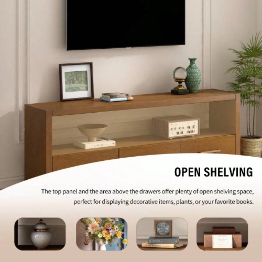 Mirod Stylish TV Stand with Ample Storage, Classic Design with Three Drawers and Spacious Surface, Minimalist Metal Handles, Versatile as TV Console or Side Cabinet
