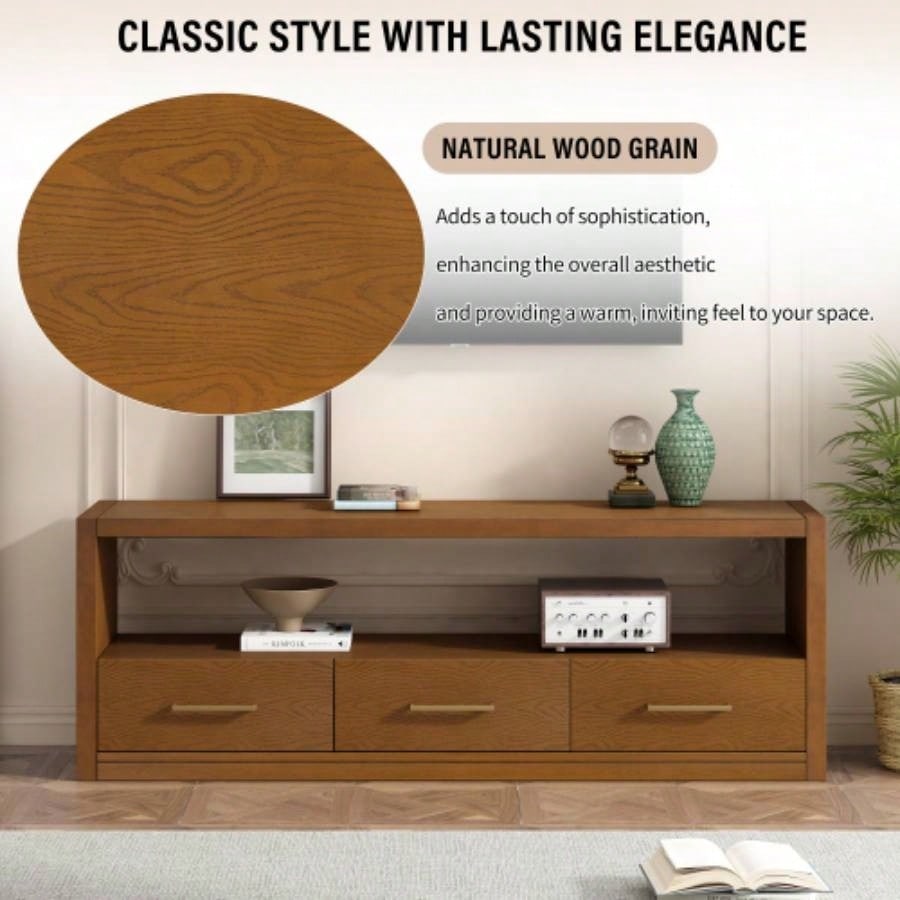 Mirod Stylish TV Stand with Ample Storage, Classic Design with Three Drawers and Spacious Surface, Minimalist Metal Handles, Versatile as TV Console or Side Cabinet