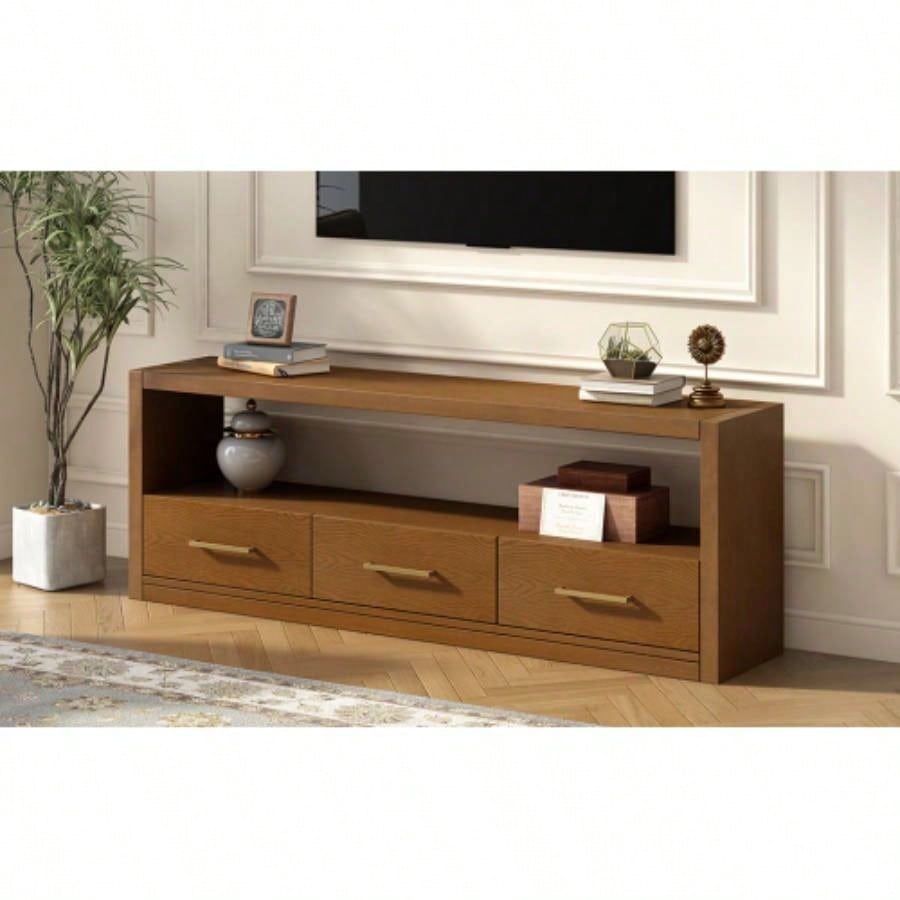 Mirod Stylish TV Stand with Ample Storage, Classic Design with Three Drawers and Spacious Surface, Minimalist Metal Handles, Versatile as TV Console or Side Cabinet