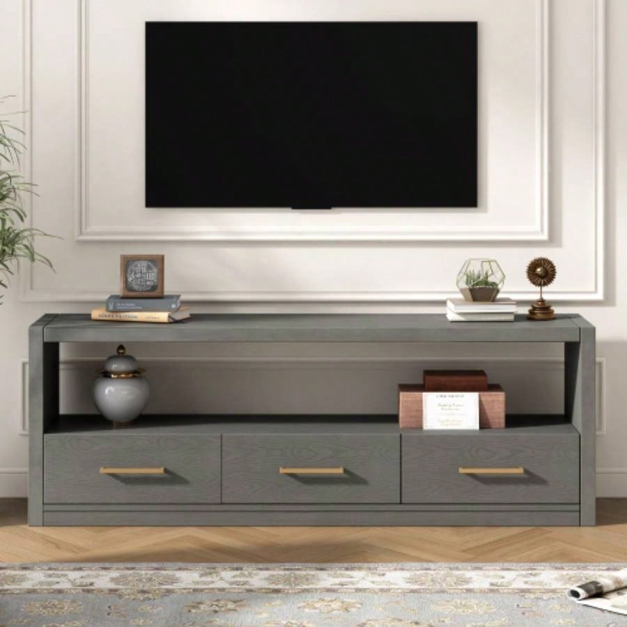 Mirod Stylish TV Stand with Ample Storage, Classic Design with Three Drawers and Spacious Surface, Minimalist Metal Handles, Versatile as TV Console or Side Cabinet