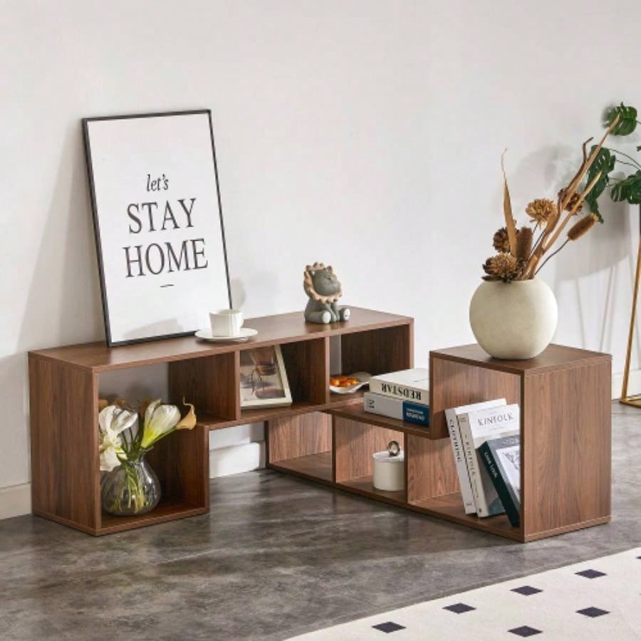 2 Pieces Cube TV Stand, Combination Gaming Entertainment Center Media Stand, Open Storage Bookcase Shelf Living Room, 2 Shelf Bookcase L - Shaped TV Console Stand, with Dimensions of 55.1*11.8*17.1