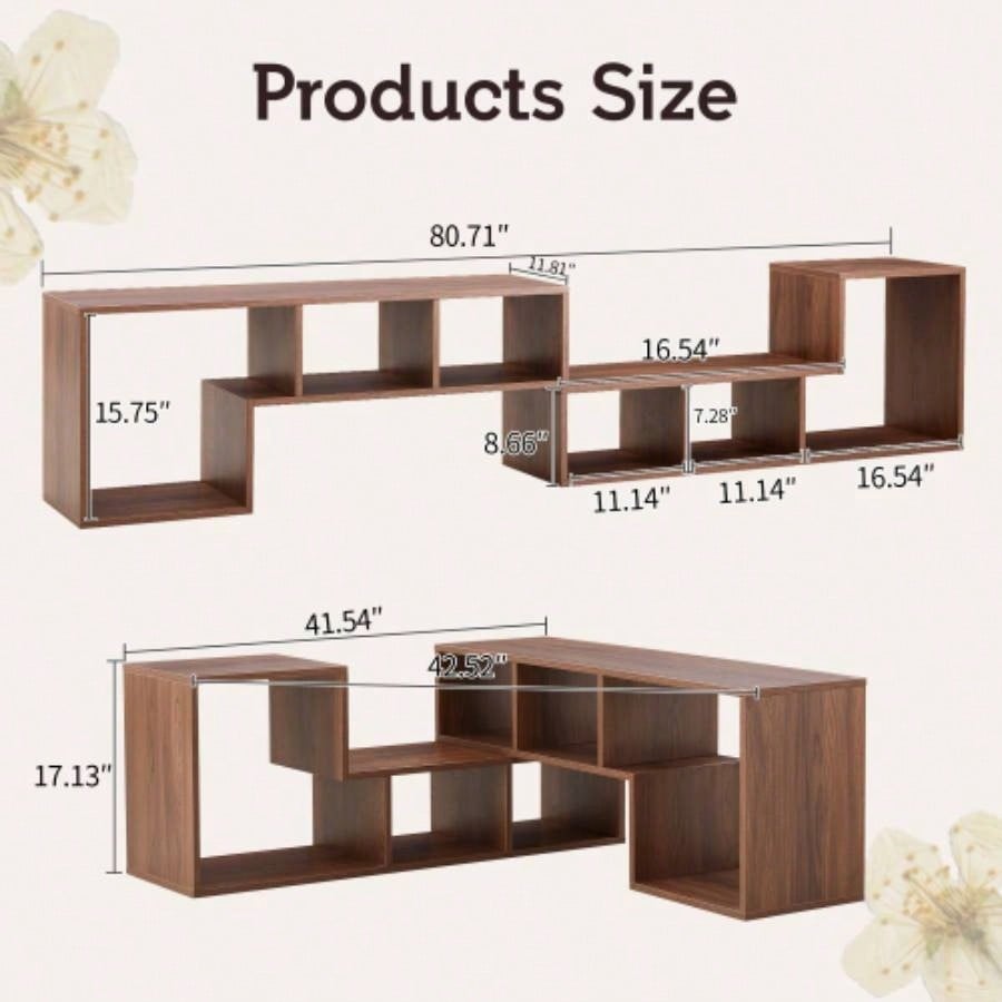 2 Pieces Cube TV Stand, Combination Gaming Entertainment Center Media Stand, Open Storage Bookcase Shelf Living Room, 2 Shelf Bookcase L - Shaped TV Console Stand, with Dimensions of 55.1*11.8*17.1