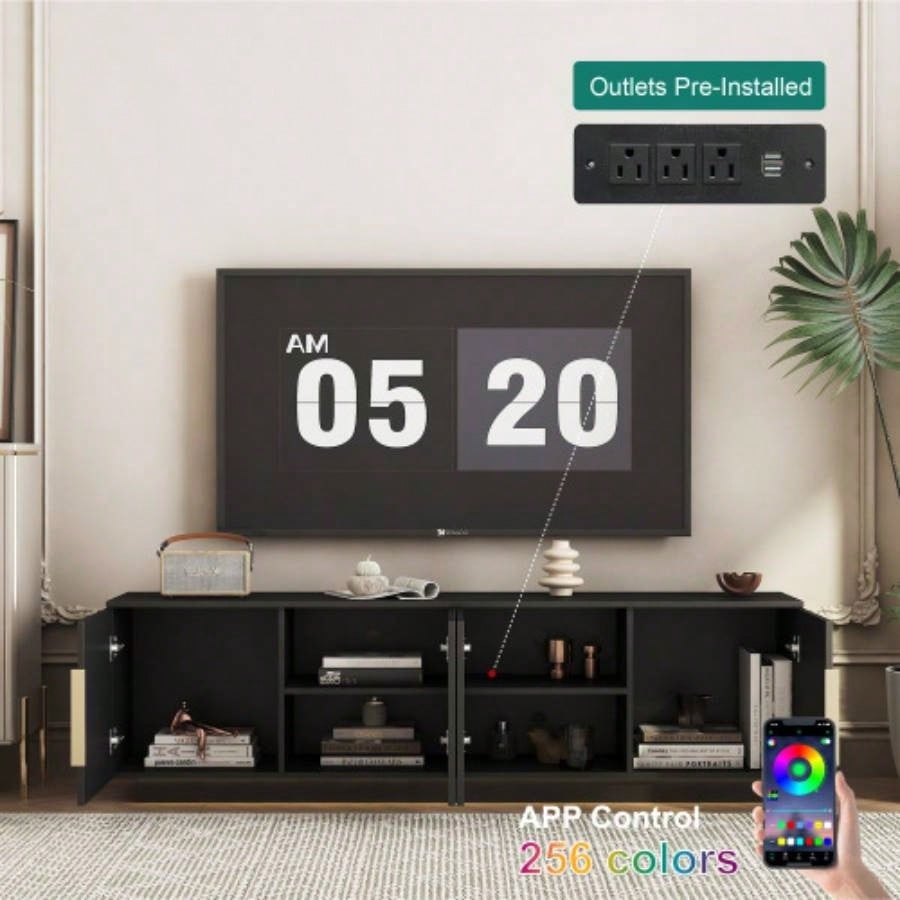 TV Stand with 16 Color LEDs, 68 Modern TV Stand, TV Cabinet Entertainment Center 55 60 65 Inch TV
