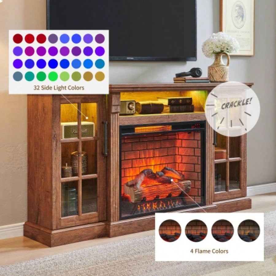 65 Fireplace TV Stand TVs up to 75with 28 Fireplace and LED Light