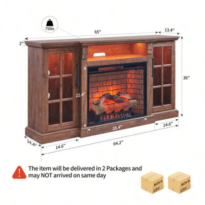 65 Fireplace TV Stand TVs up to 75with 28 Fireplace and LED Light