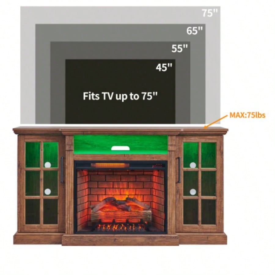 65 Fireplace TV Stand TVs up to 75with 28 Fireplace and LED Light
