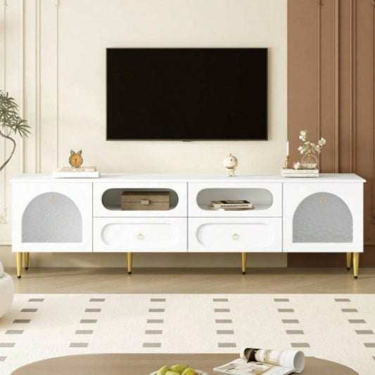 U - Can 78.8 Retro TV Stand, Entertainment Center Media Console Cabinet with Six Metal, 2 Cabinets, 4 Drawers and Anti - tip Device Living room, Up to 85
