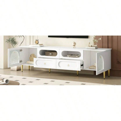 U - Can 78.8 Retro TV Stand, Entertainment Center Media Console Cabinet with Six Metal, 2 Cabinets, 4 Drawers and Anti - tip Device Living room, Up to 85