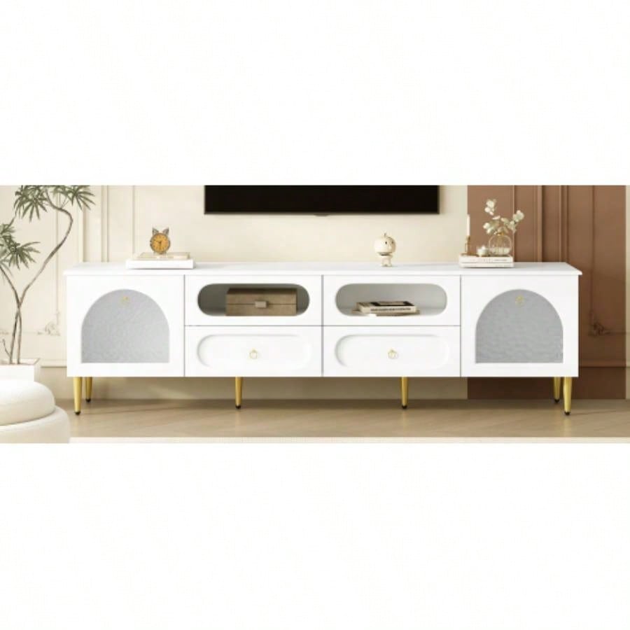 U - Can 78.8 Retro TV Stand, Entertainment Center Media Console Cabinet with Six Metal, 2 Cabinets, 4 Drawers and Anti - tip Device Living room, Up to 85
