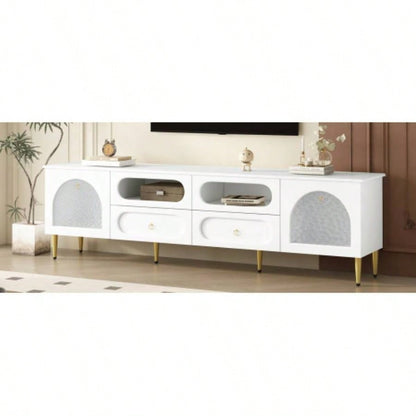 U - Can 78.8 Retro TV Stand, Entertainment Center Media Console Cabinet with Six Metal, 2 Cabinets, 4 Drawers and Anti - tip Device Living room, Up to 85