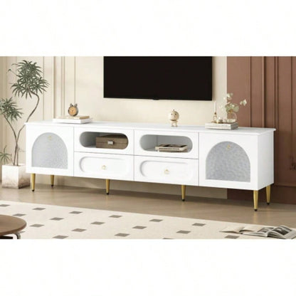 U - Can 78.8 Retro TV Stand, Entertainment Center Media Console Cabinet with Six Metal, 2 Cabinets, 4 Drawers and Anti - tip Device Living room, Up to 85