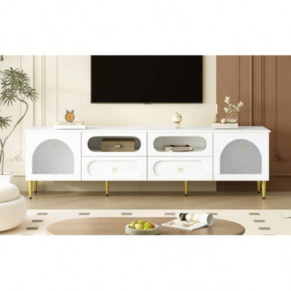 U - Can 78.8 Retro TV Stand, Entertainment Center Media Console Cabinet with Six Metal, 2 Cabinets, 4 Drawers and Anti - tip Device Living room, Up to 85