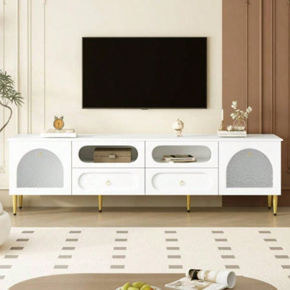 U - Can 78.8 Retro TV Stand, Entertainment Center Media Console Cabinet with Six Metal, 2 Cabinets, 4 Drawers and Anti - tip Device Living room, Up to 85