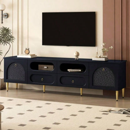U - Can 78.8 Retro TV Stand, Entertainment Center Media Console Cabinet with Six Metal, 2 Cabinets, 4 Drawers and Anti - tip Device Living room, Up to 85