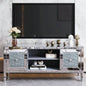 60 Mirrored TV Stand with Crushed Glass Doors - Modern Media Entertainment Center Living Room, Adjustable Storage TV Console Table 65 - Inch TV