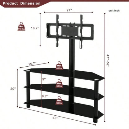 Black Multi - function TV Stand Height Adjustable Bracket Swivel 3 - Tier