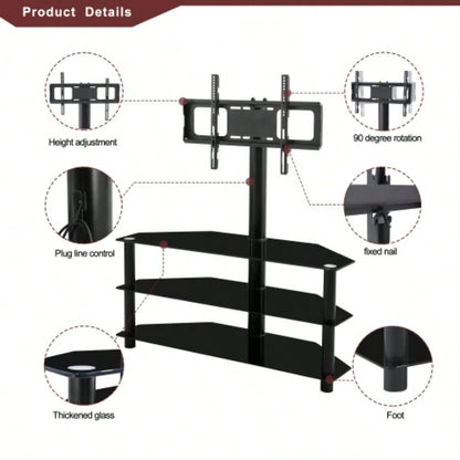 Black Multi - function TV Stand Height Adjustable Bracket Swivel 3 - Tier