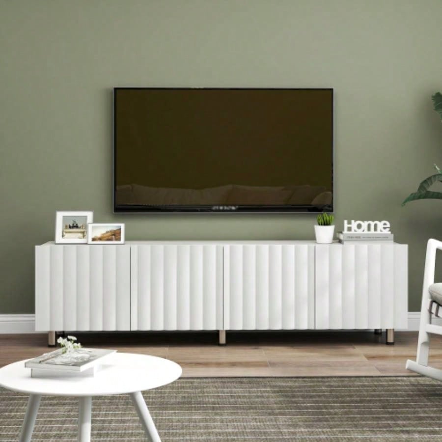TV Stand 65+ Inch TV, Modern TV Stand Living Room, Entertainment Center with Storage 2 Drawers, TV Media Console Cabinet Bedroom, White