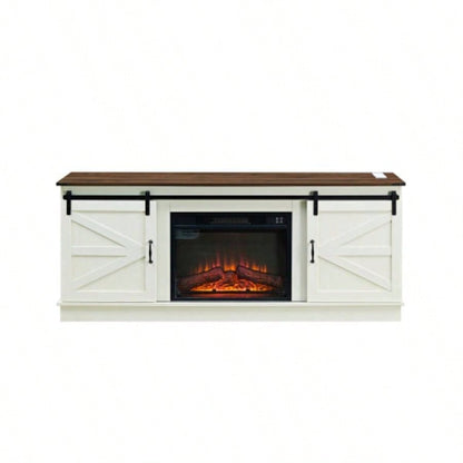 Farmhouse TV stand 65/70/75 - inch TVs with outlets, featuring a modern entertainment center design with a sliding barn door