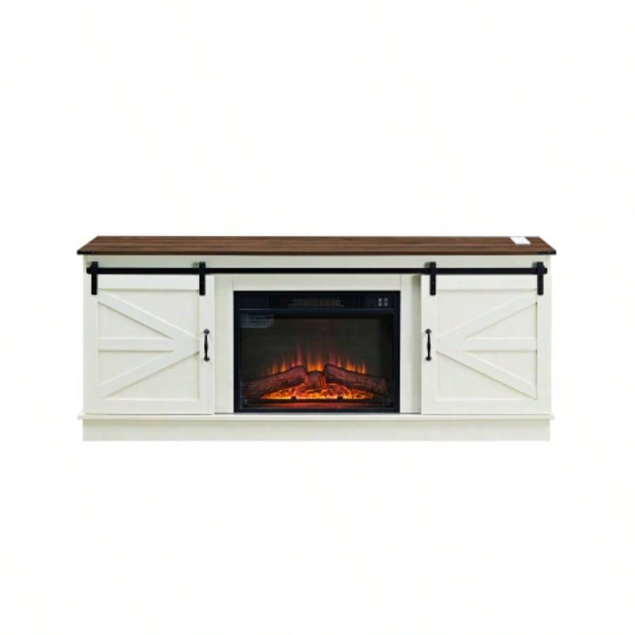 Farmhouse TV stand 65/70/75 - inch TVs with outlets, featuring a modern entertainment center design with a sliding barn door