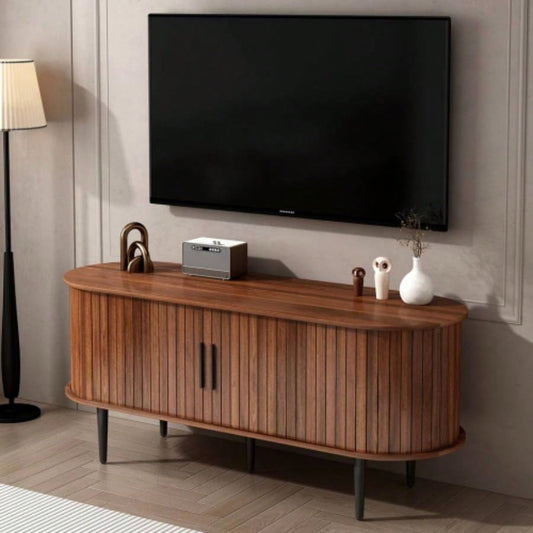 TV Stand, 47 Modern TV Console Table with Storage Compartment and Sliding Door, Gaming Entertainment Center with Cabinet Living Room, Bedroom, Office Walnut BACK - TO - SCHOOL