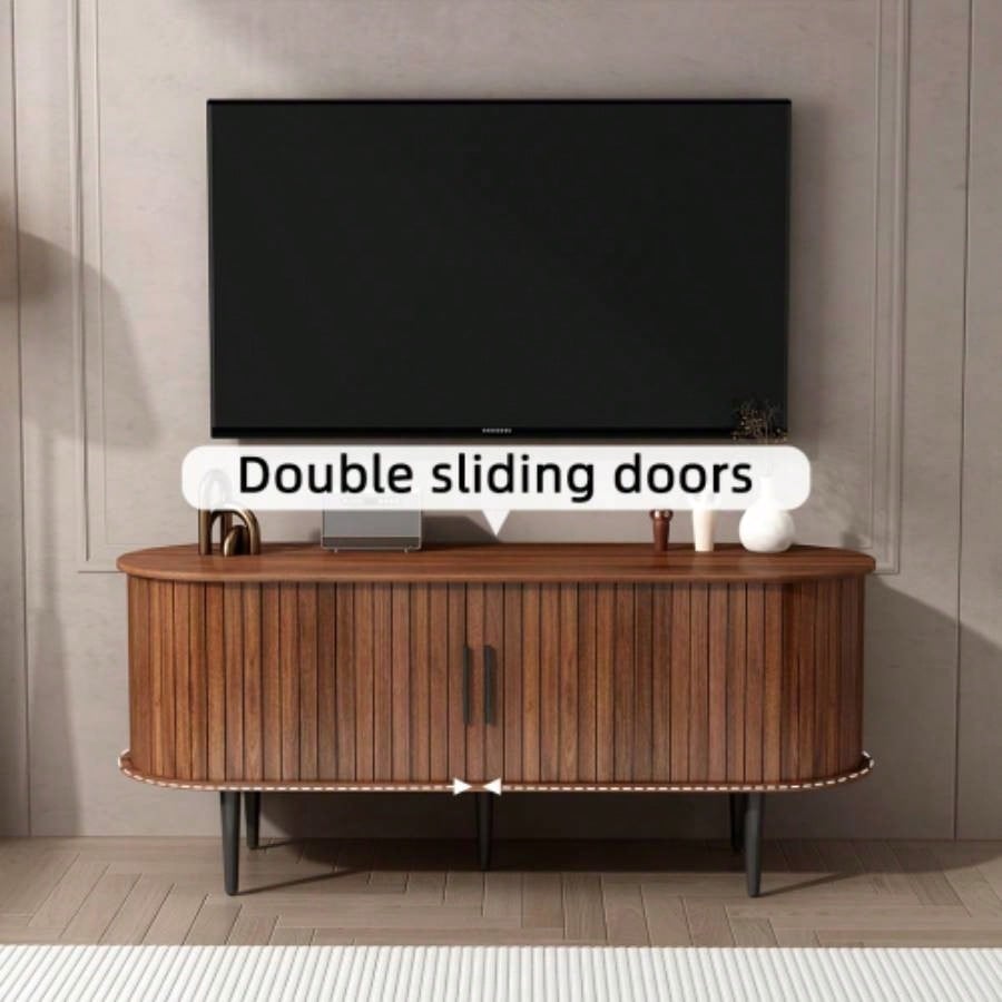 TV Stand, 47 Modern TV Console Table with Storage Compartment and Sliding Door, Gaming Entertainment Center with Cabinet Living Room, Bedroom, Office Walnut BACK - TO - SCHOOL