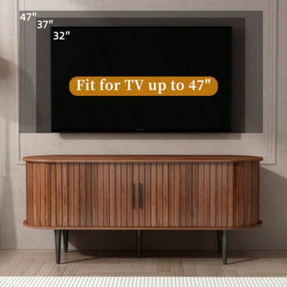 TV Stand, 47 Modern TV Console Table with Storage Compartment and Sliding Door, Gaming Entertainment Center with Cabinet Living Room, Bedroom, Office Walnut BACK - TO - SCHOOL