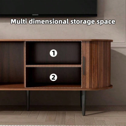 TV Stand, 47 Modern TV Console Table with Storage Compartment and Sliding Door, Gaming Entertainment Center with Cabinet Living Room, Bedroom, Office Walnut BACK - TO - SCHOOL