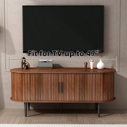 TV Stand, 47 Modern TV Console Table with Storage Compartment and Sliding Door, Gaming Entertainment Center with Cabinet Living Room, Bedroom, Office Walnut BACK - TO - SCHOOL