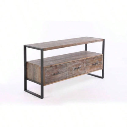 60 inch Reclaimed wood Media TV Console table with 3 Drarwer, Open Shelf, Antique