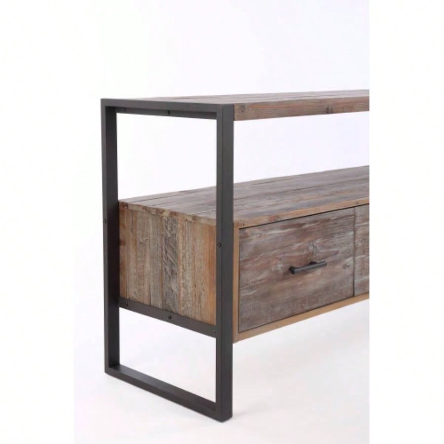 60 inch Reclaimed wood Media TV Console table with 3 Drarwer, Open Shelf, Antique